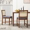 Rattan Dining Chair Set of 2 with Rubber Wood Frame and Linen Fabric Padded Seat-Walnut